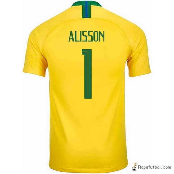 Camiseta Brasil Replica Primera Ropa Alisson 2018 Amarillo